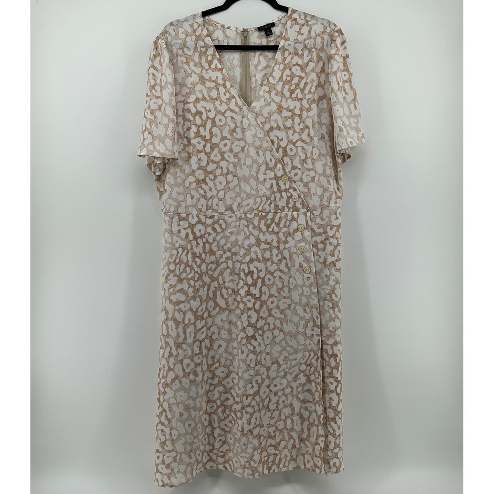 Ann Taylor Factory Tan Leopard Faux Wrap Midi Dress 16 Career Neutral Formal